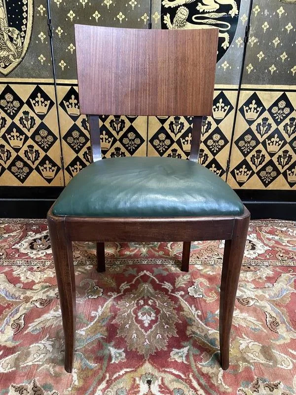 Set of 6 Art Deco chairs - 1950 in mahogany and green skai