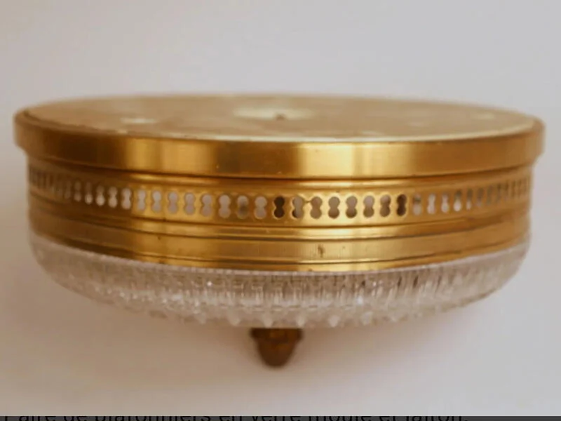 Pair of glass and brass ceiling lights by Lucien Gau