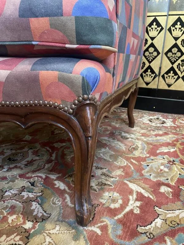 Armchair - Louis XV style wing chair in Art Deco fabric