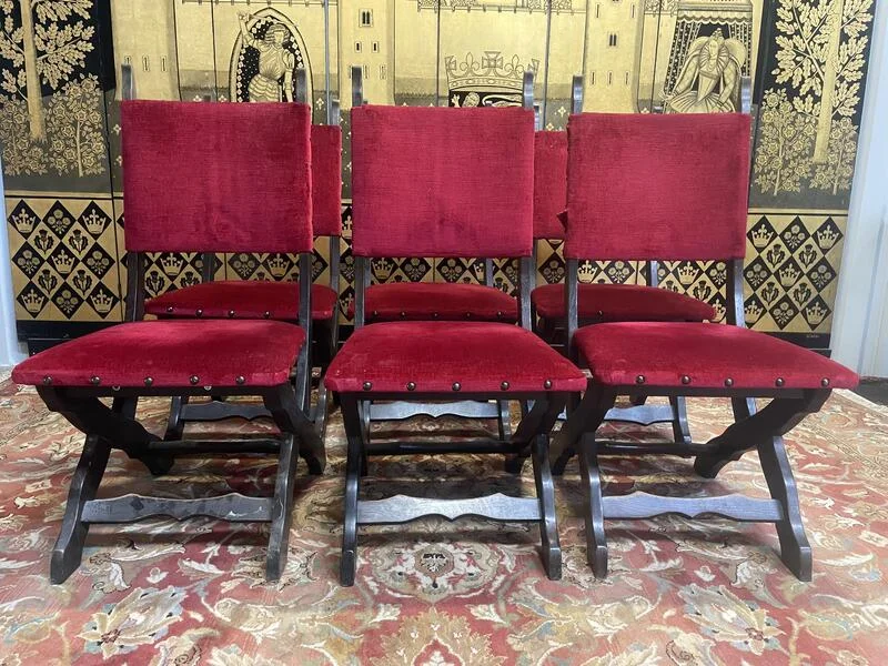 Suite de 6 chaises piètement X chêne