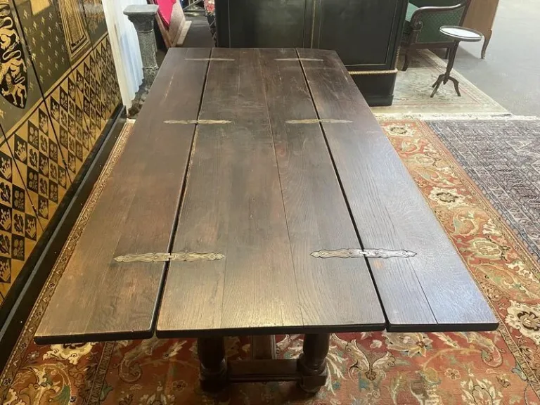 Louis XIII style table with solid oak drop-leaf doors