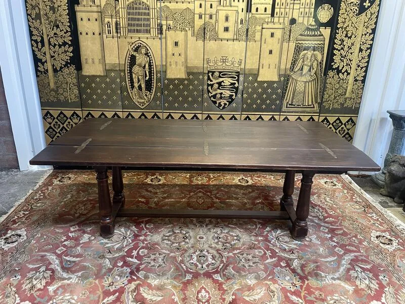 Louis XIII style table with solid oak drop-leaf doors