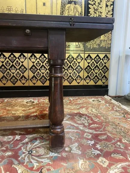 Louis XIII style table with solid oak drop-leaf doors