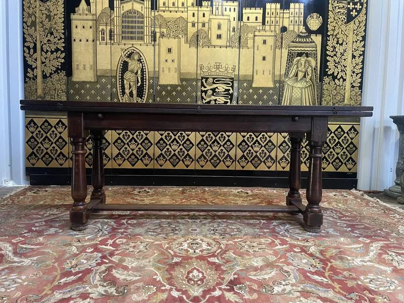 Louis XIII style table with solid oak drop-leaf doors