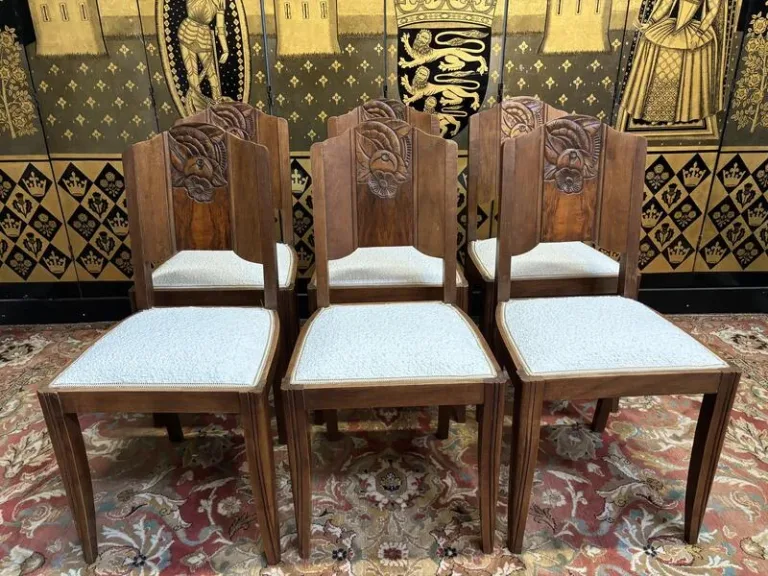 Set of 6 art deco walnut chairs