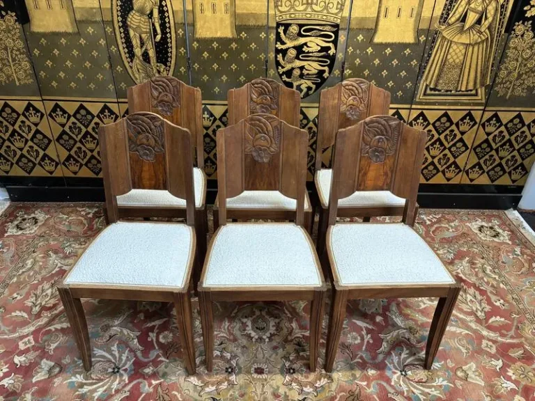 Set of 6 art deco walnut chairs