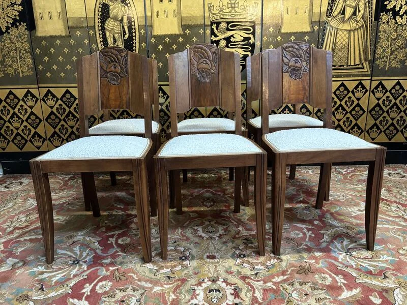Set of 6 art deco walnut chairs