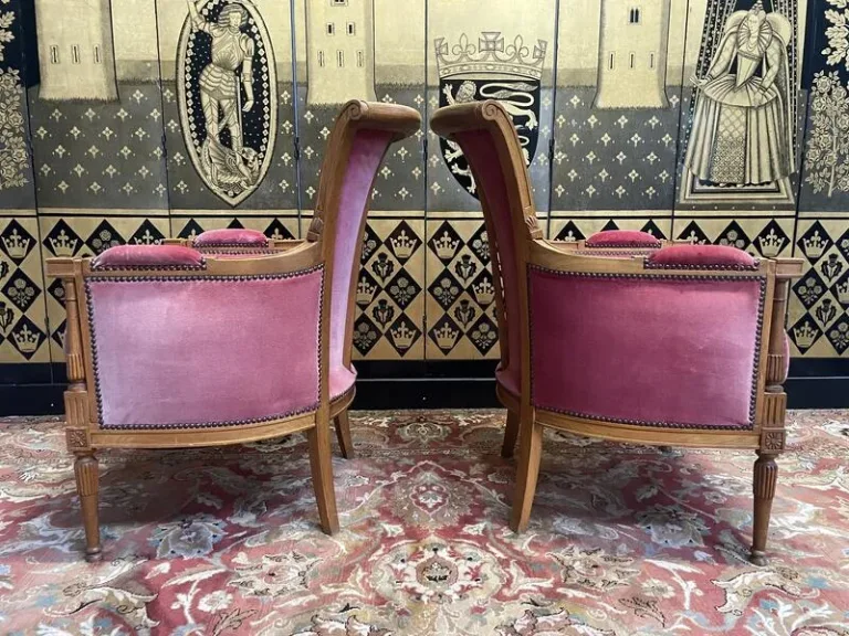 Paire de fauteuils - bergères de style Louis XVI
