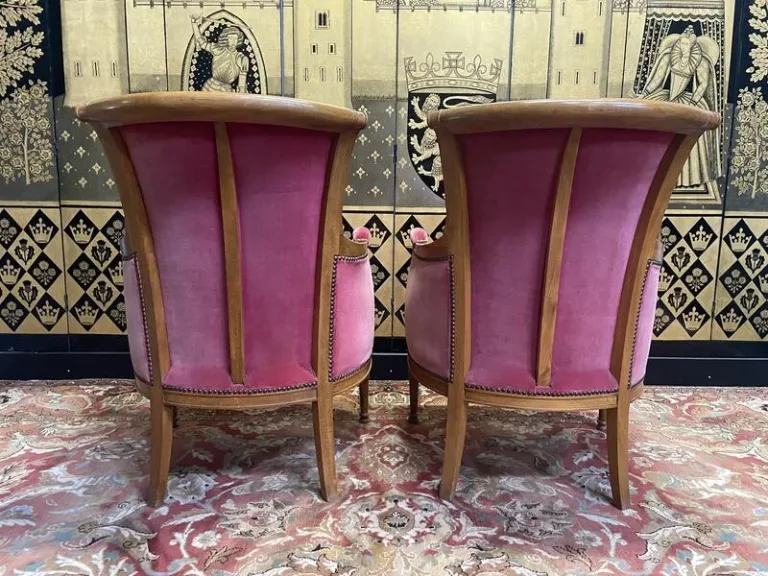 Paire de fauteuils - bergères de style Louis XVI