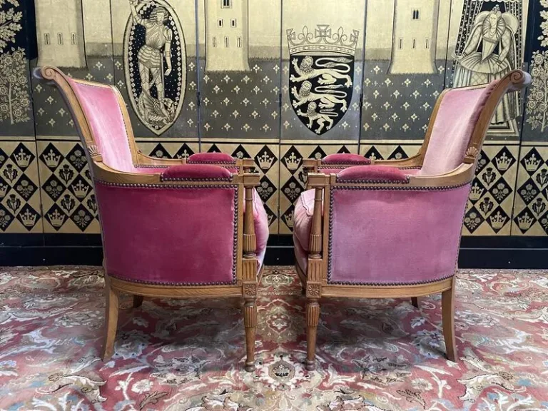 Paire de fauteuils - bergères de style Louis XVI