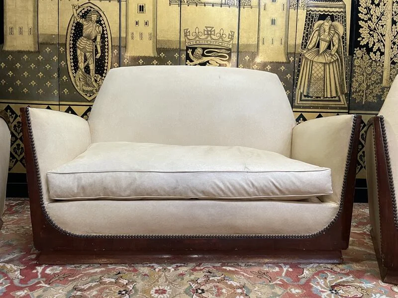 Art Deco period living room sofa and pair of armchairs