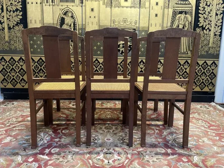 Set of 6 Art Deco chairs in oak and cane - caned