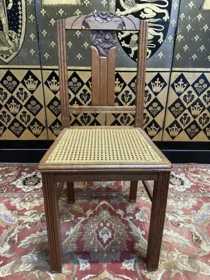 Set of 6 Art Deco chairs in oak and cane - caned
