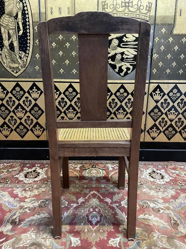 Set of 6 Art Deco chairs in oak and cane - caned