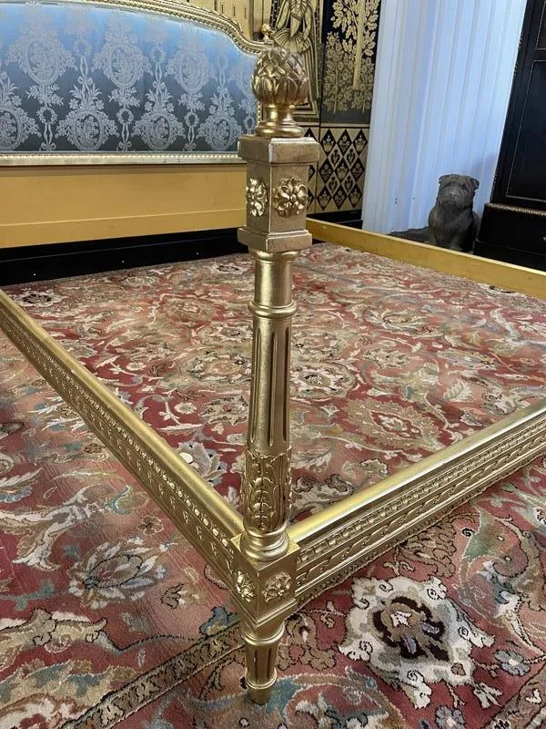 Louis XVI style bed in gilded wood and silk