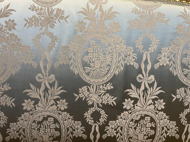 Louis XVI style bed in gilded wood and silk