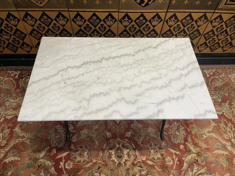 Black cast iron marble bistro table