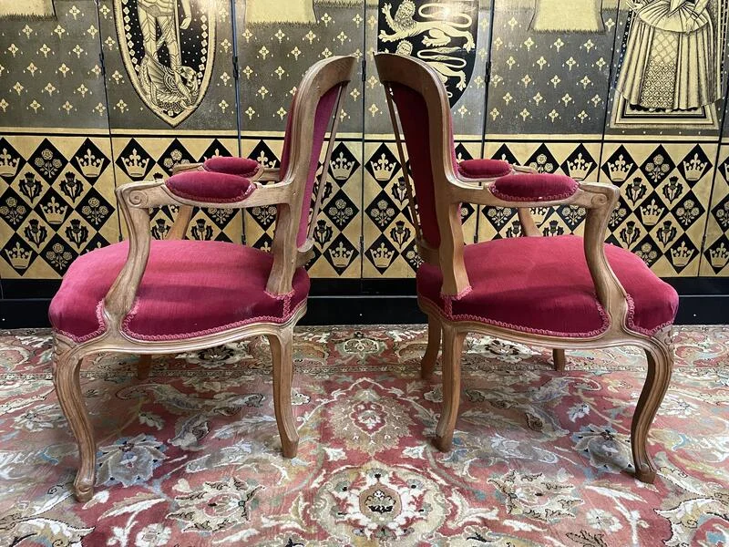 Pair of Louis XV style cabriolet armchairs in red velvet