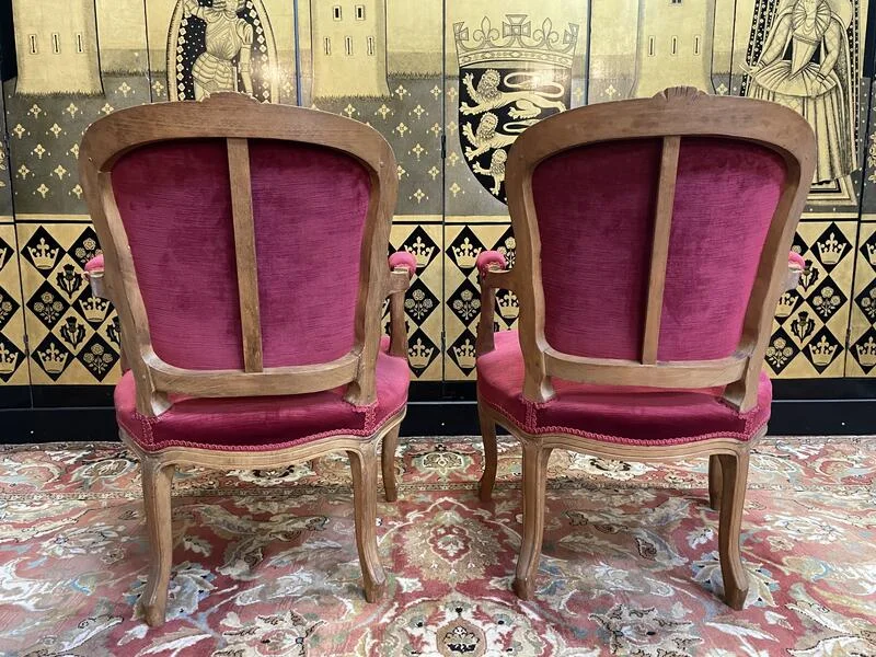 Pair of Louis XV style cabriolet armchairs in red velvet