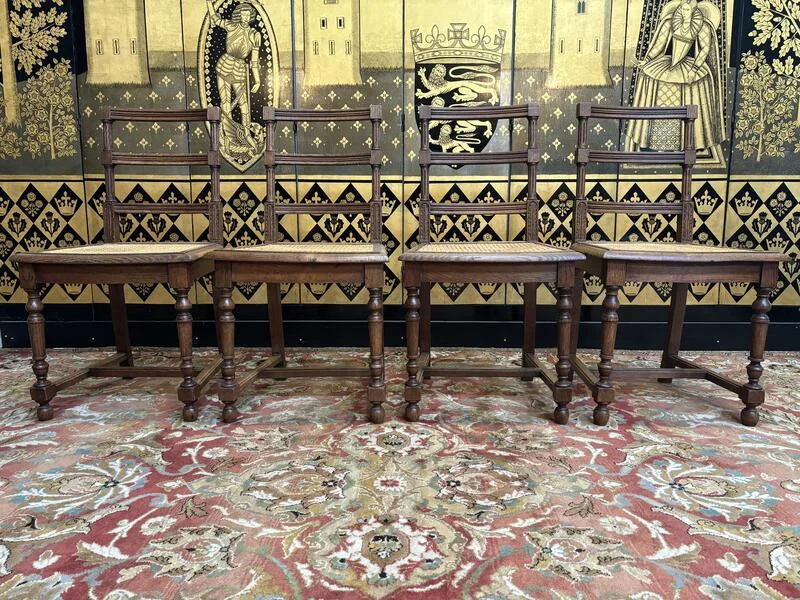 4 Louis XIII style caned chairs