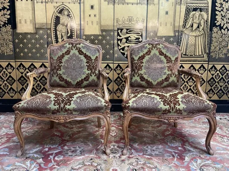 Pair of Louis XV style cabriolet armchairs in genu velvet