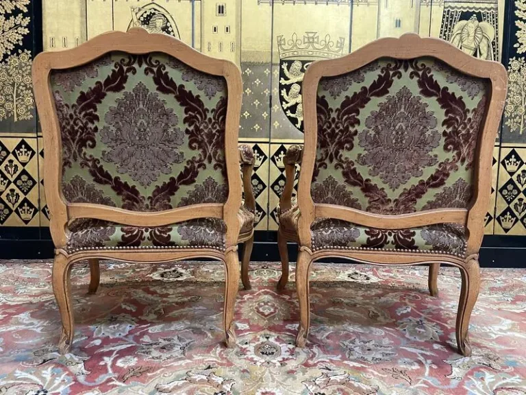 Pair of Louis XV style cabriolet armchairs in genu velvet