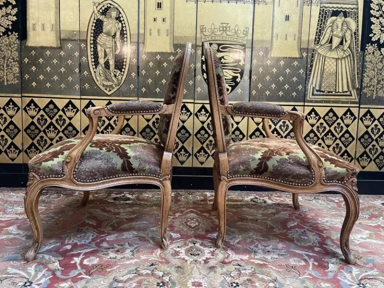 Pair of Louis XV style cabriolet armchairs in genu velvet