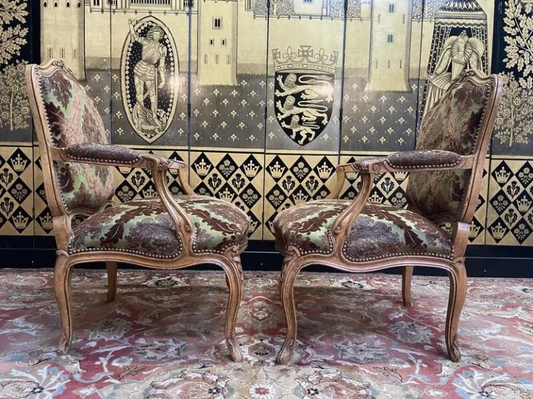 Pair of Louis XV style cabriolet armchairs in genu velvet