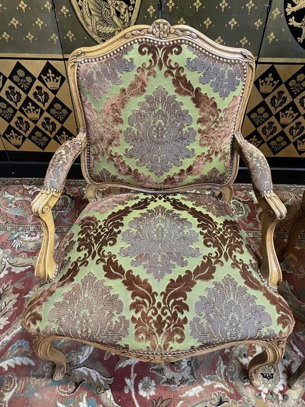 Pair of Louis XV style cabriolet armchairs in genu velvet