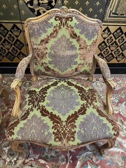 Pair of Louis XV style cabriolet armchairs in genu velvet