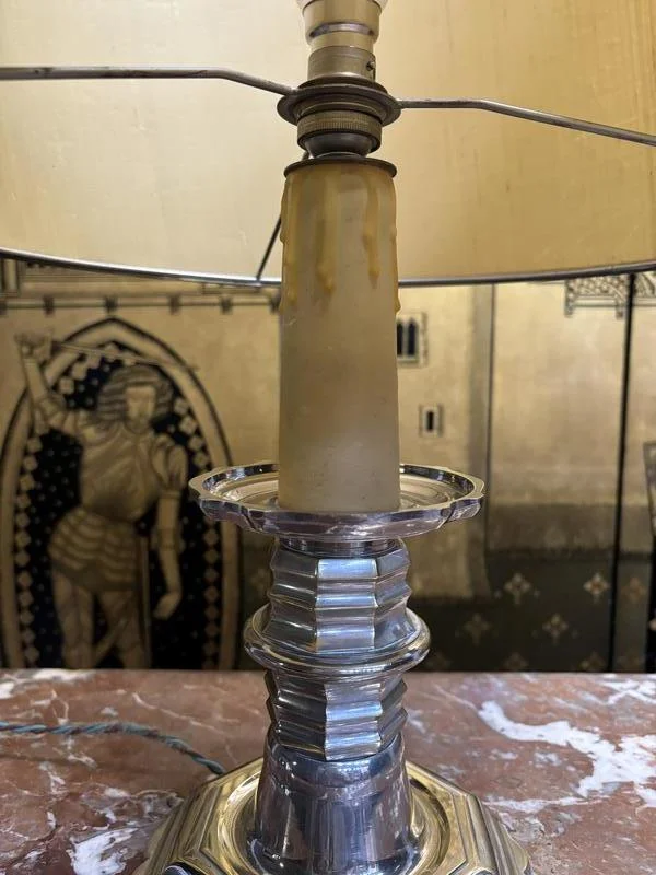 Lampe pied en métal argenté
