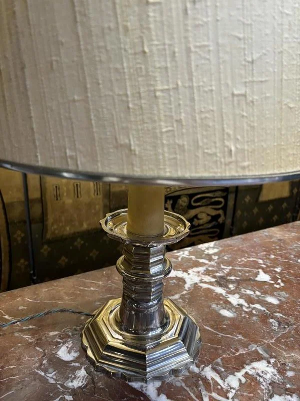 Lampe pied en métal argenté