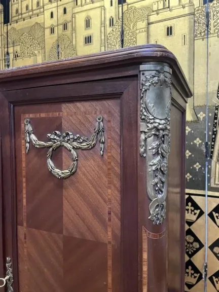 Buffet - Louis XVI style serving trolley in marquetry with marble top