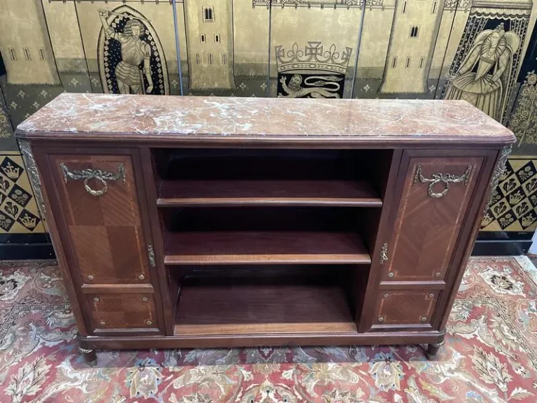 Buffet - Louis XVI style serving trolley in marquetry with marble top