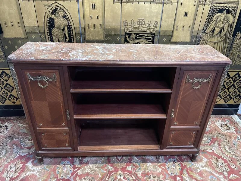 Buffet - Desserte de style Louis XVI en marqueterie plateau marbre