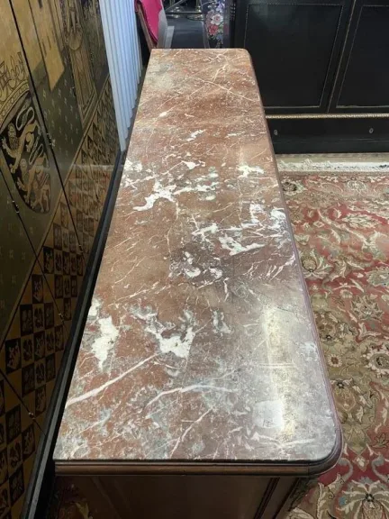Buffet - Louis XVI style serving trolley in marquetry with marble top