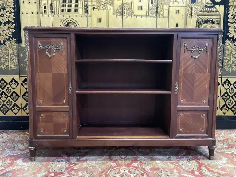 Buffet - Louis XVI style serving trolley in marquetry with marble top