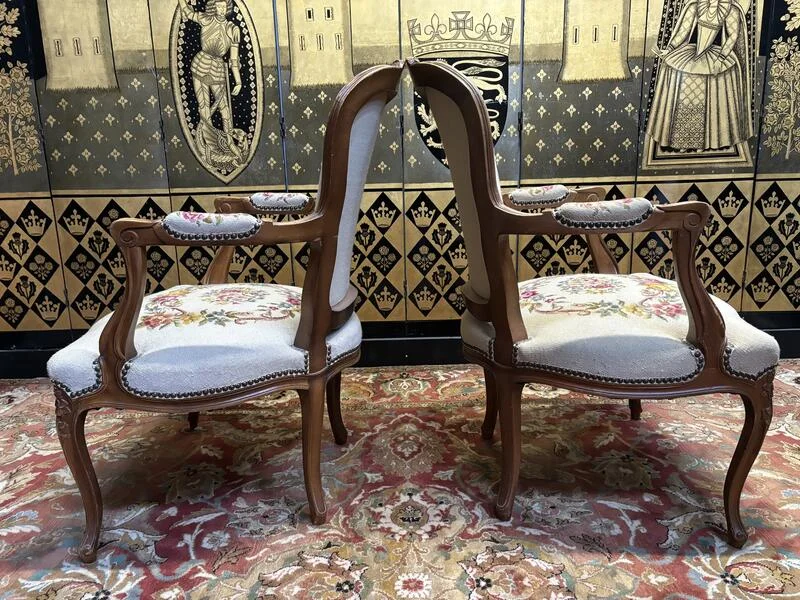Pair of Louis XV armchairs in tapestry