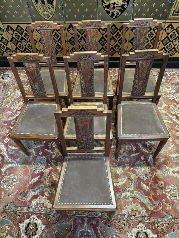 7 art deco walnut chairs