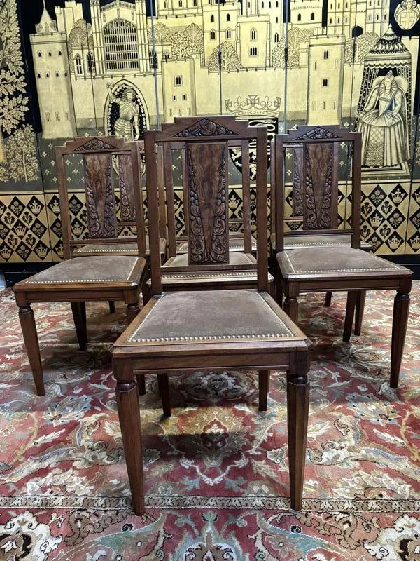 7 art deco walnut chairs