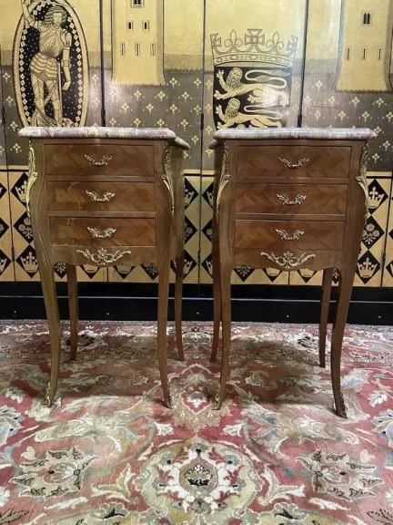 Pair of Louis XV style marquetry bedside tables