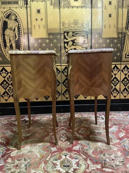 Pair of Louis XV style marquetry bedside tables