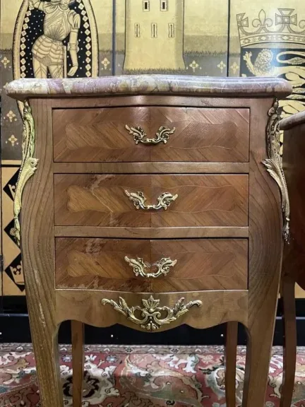 Pair of Louis XV style marquetry bedside tables