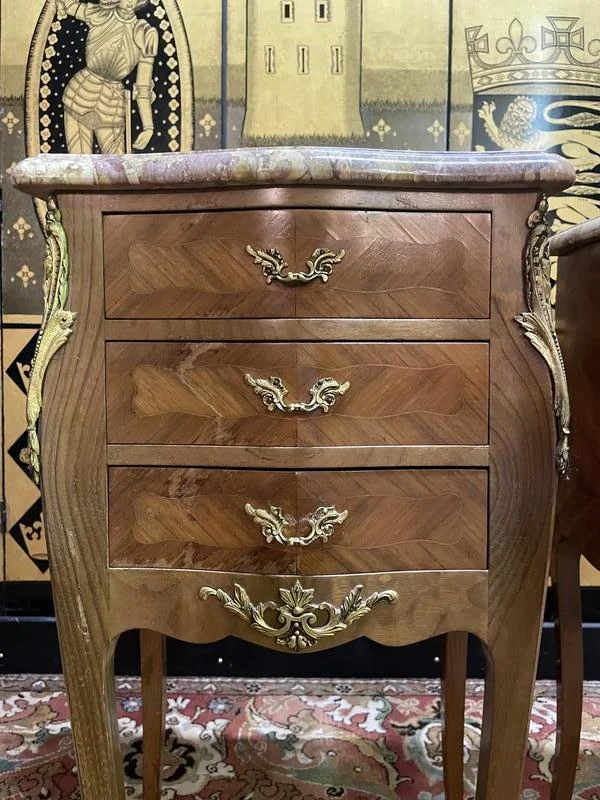 Pair of Louis XV style marquetry bedside tables