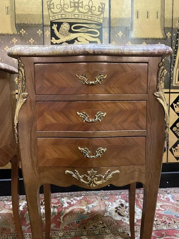 Pair of Louis XV style marquetry bedside tables