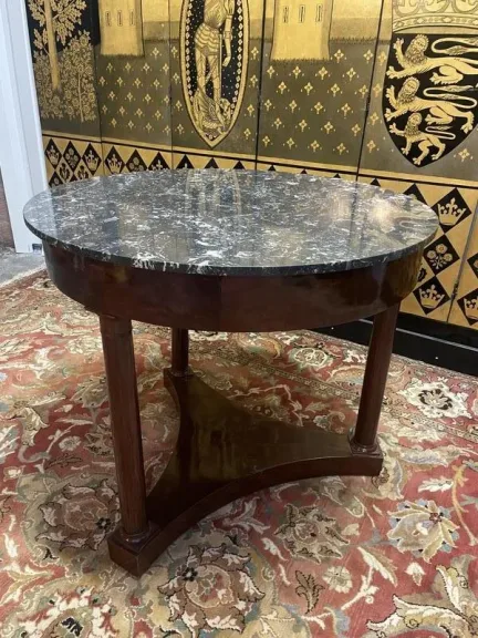 Empire period pedestal table in mahogany and marble