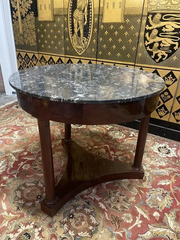 Empire period pedestal table in mahogany and marble