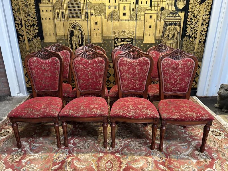 2x8 wooden and fabric chairs