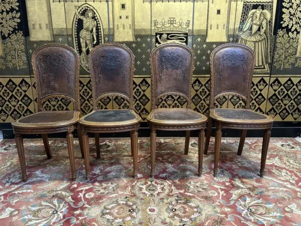 Set of 4 Louis XVI leather chairs