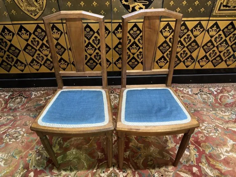 2 art deco chairs with fabric seat